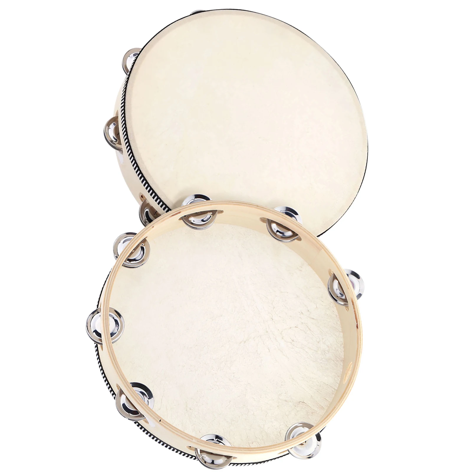 10" Hand Held Tambourine Drum Bell Birch Metal Jingles Percussion Musical Educational Instrument for KTV Party Kids Games