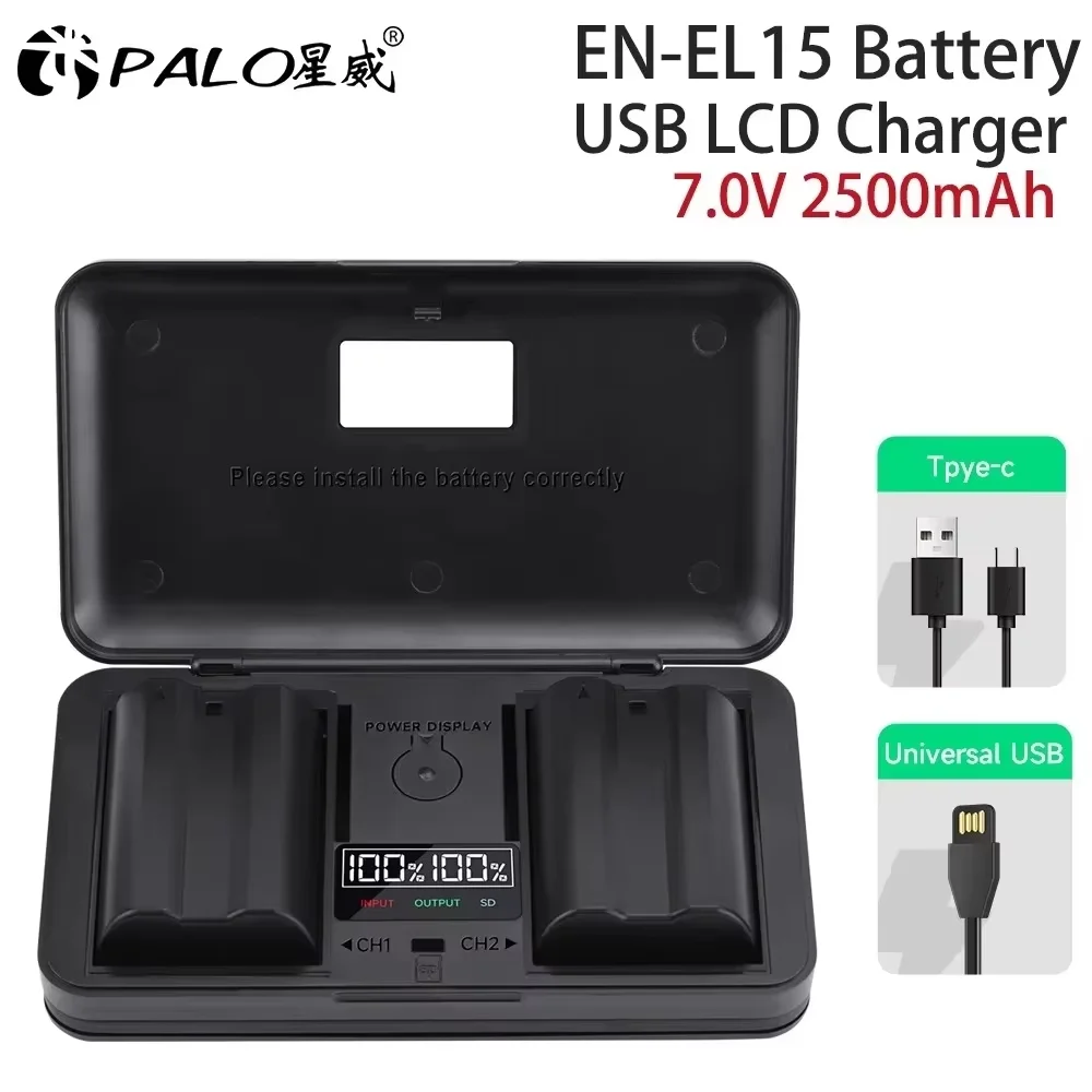 Batterie 2500mAh EN-EL15C EL15C EN EL15 + boîtier de chargeur de batterie pour Nikon Z5, Z6, Z6 II, Z7, Z7II D780, D850, D7500, D500, D600