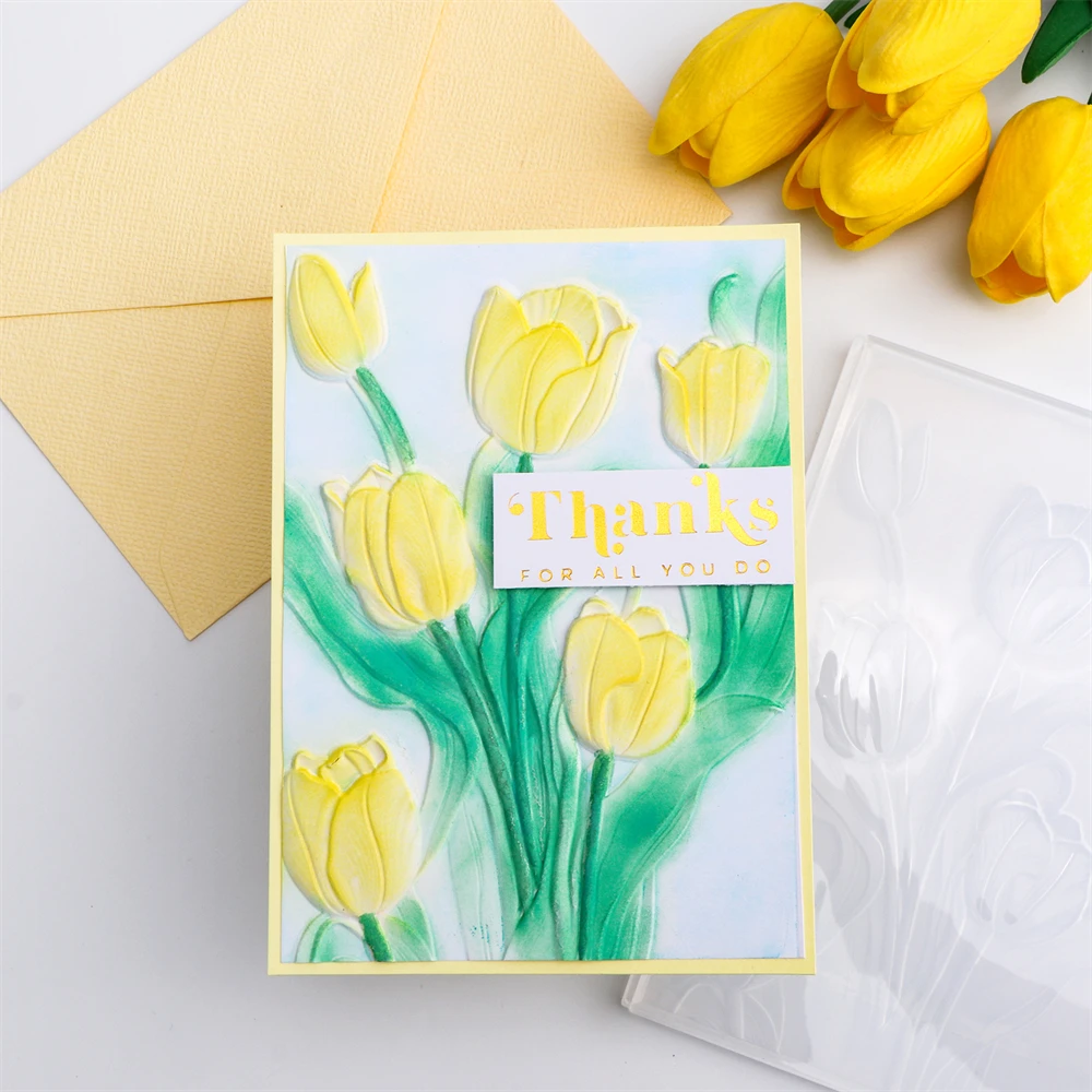Flowers Tulips 3D Embossing Folder Background Patterns Templates DIY Scrapbooking Card Making Plastic Embossing Folder Embossing Folder