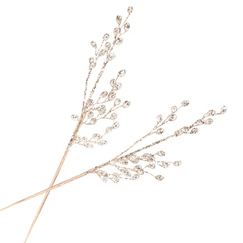 2pcs Acrylic Beads Christmas Stem Fake Berry Branches For Xmas Wreath Decor Diy Flower Arrangement Vase Centerpiece Party Home