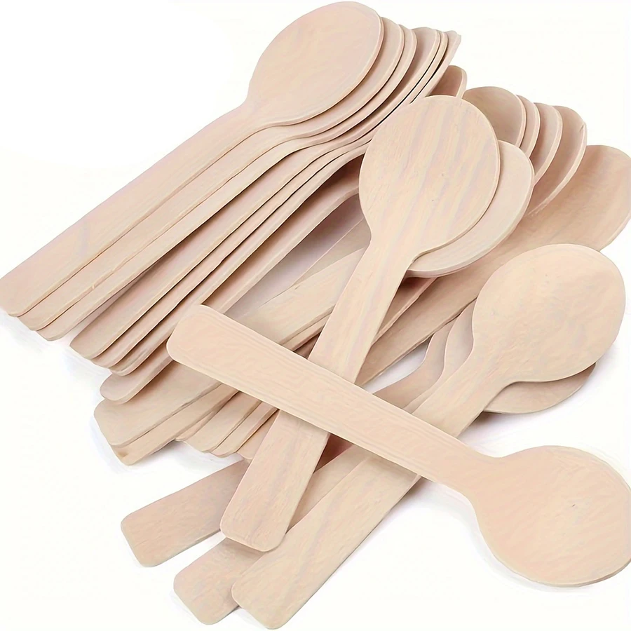 50pcs Disposable Wooden Spoon Fork Environmentally Friendly Suitable for Wedding Birthday Camping Restaurant Kitchen Supplies