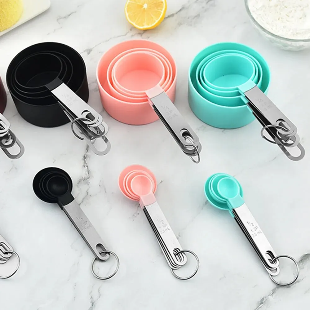 Measuring Cup and Spoon Set 8-piece Stainless Steel Handle Plastic Graduated