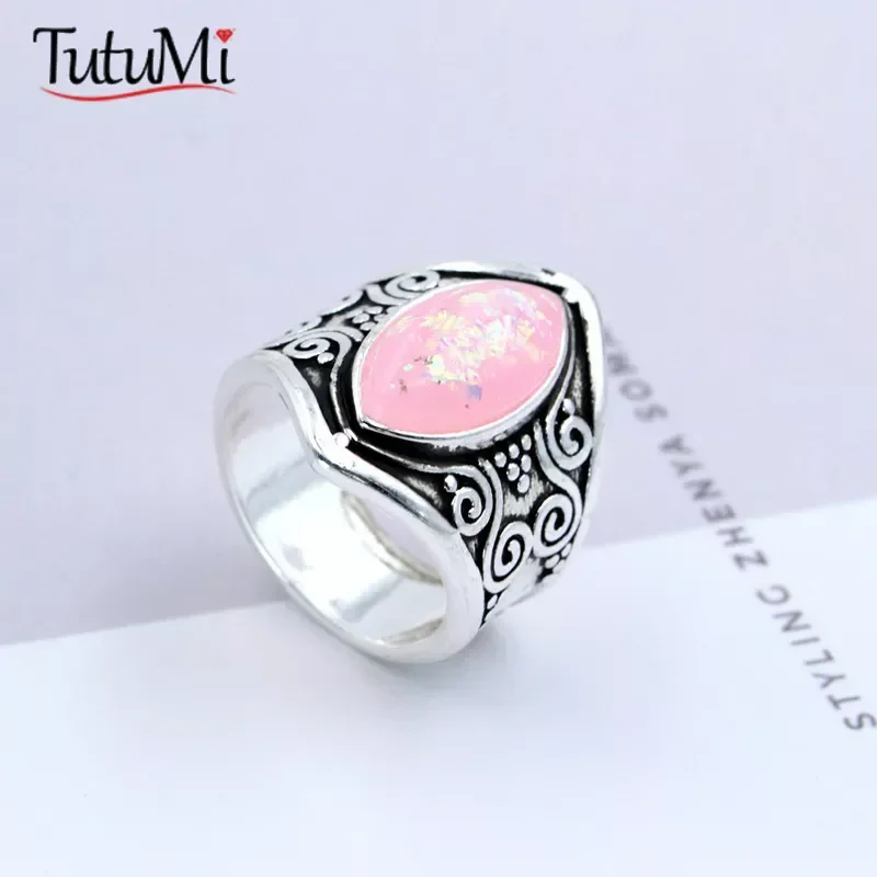 

Vintage Silver 925 Ring Retro Moonstone Marcasite Pang Style Exaggerated Hand Jewelry for Women Men Fashion Gifts