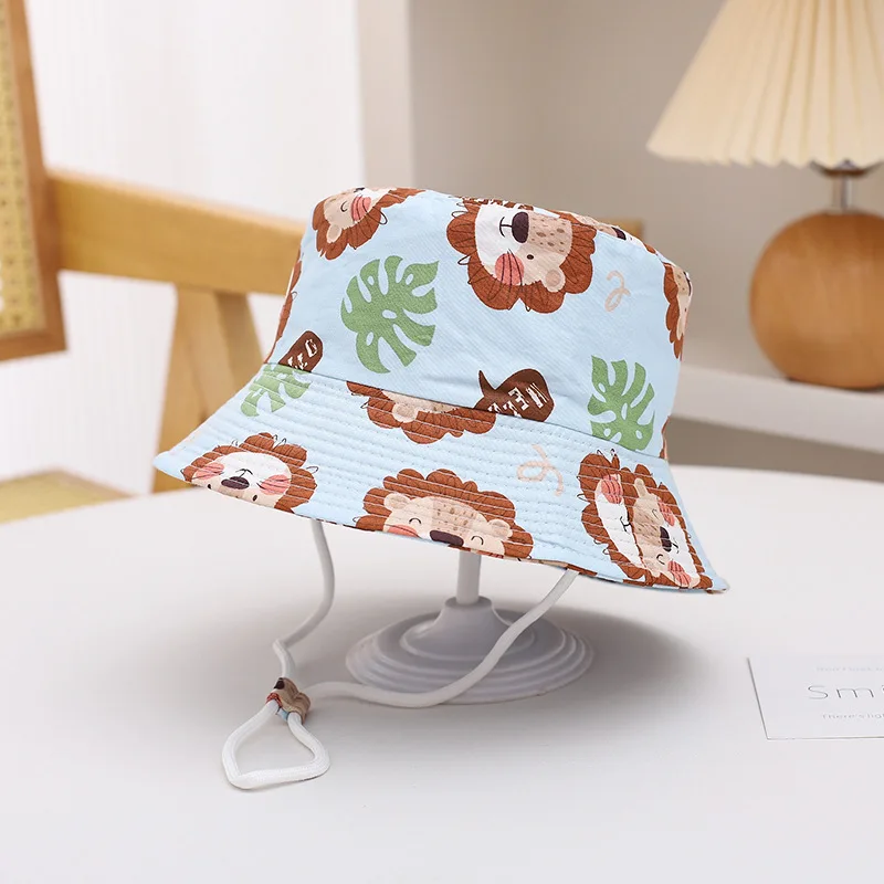 Lightweight Breathable Kids Bucket Hats for Baby Sun Protection with Windproof Rope Unisex Children Outdoor Summer Caps