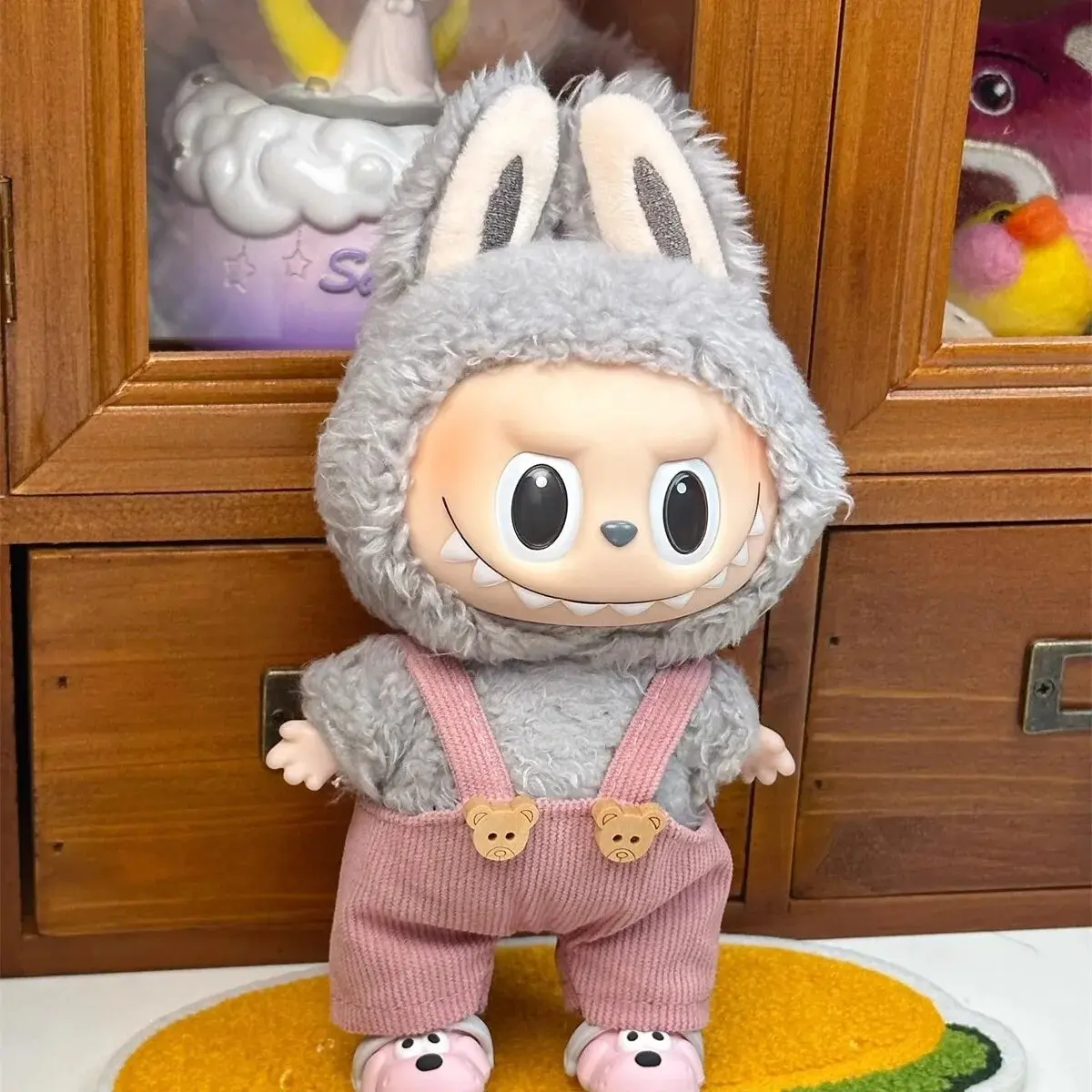 Bear Overalls for Plush Vinyl Face Doll - Cute Labubu Baby Doll Clothes Pendant Accessory