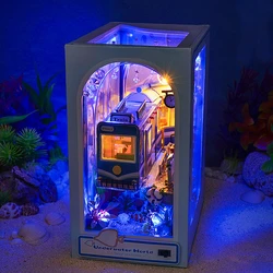 Cyberpunk World DIY Wooden Book Nook Shelf Insert - Miniature Building Kit and Unique Bookshelf Décor (TC39)