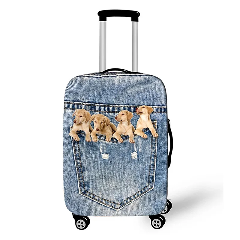 Pocket Dog Luggage Cover Thick Denim Luggage Protective Cover 18-32 Inch Trolley Case Suitcase Case Dust Cover Travel Accessories