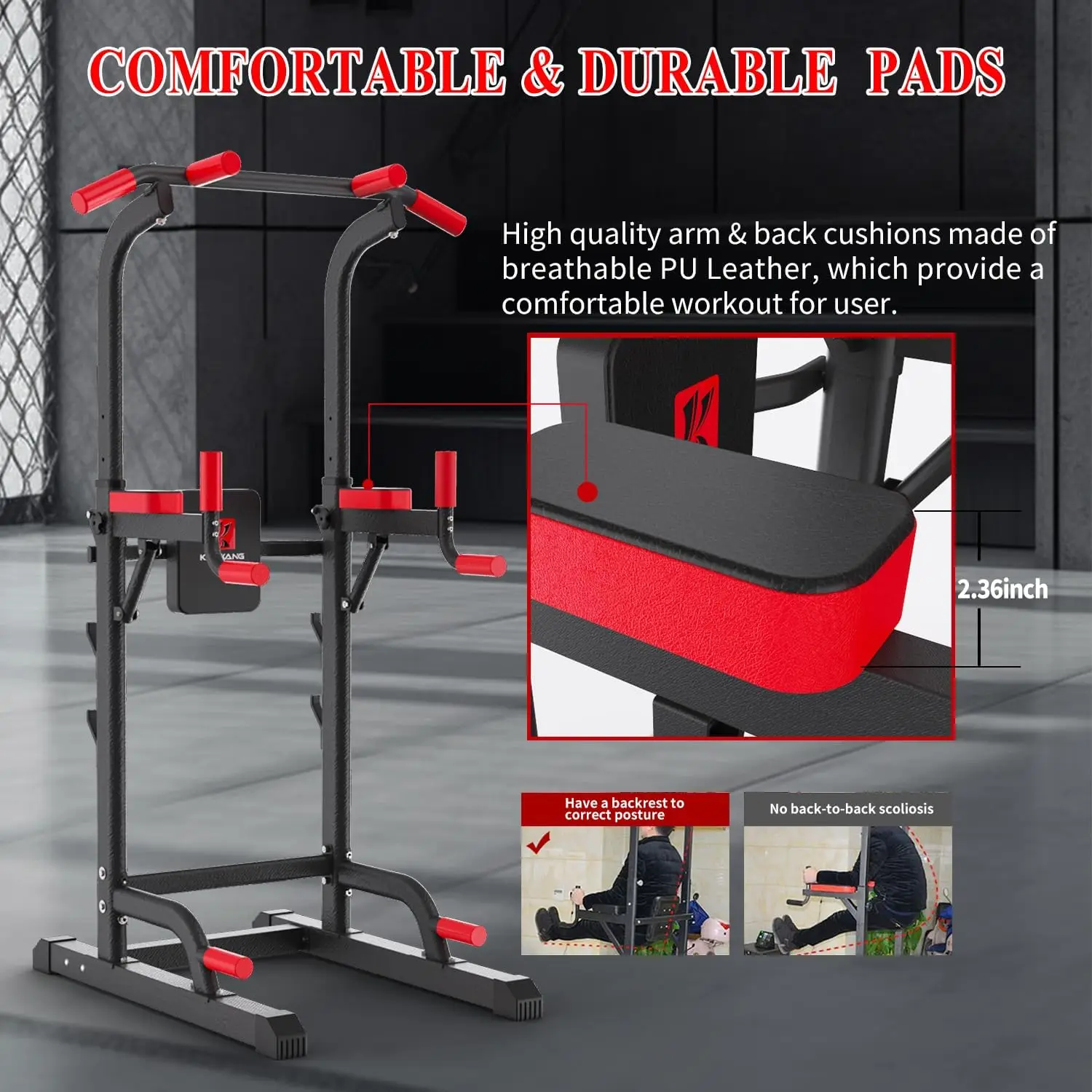 Tower Dip Station, Pull Up Bar Station & Multi-Function Gym Equipment For Home Strength Training Adujustable Height Up to
