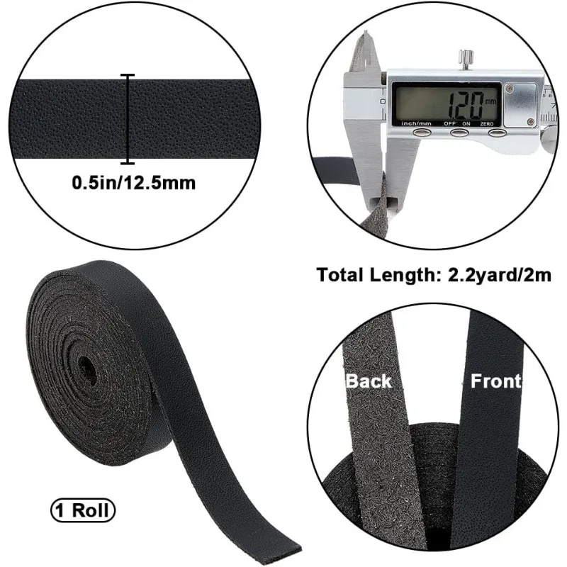 1 Roll 12.5mm Wide Black Grain Leather Strips 200cm Long Flat Leather Cord 1.2mm for DIY Crafts Keyrings Boot Lace Jewelry