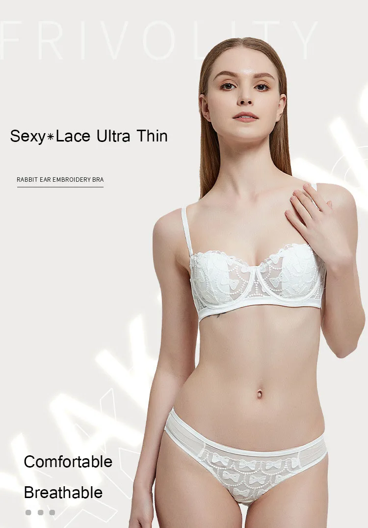 Logirlve Push-up Büstenhalter sammeln Unterwäsche Set Spitze dünne Tasse für Frauen Unterwäsche sexy BH-Set aushöhlen französische Dessous – Detail 2