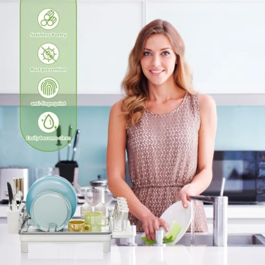 Stainless steel kitchenware storage rack large capacity kitchen countertop utensil drain with drain plate utensil rack and deta