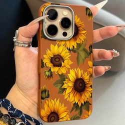 Brown Sunflower Lichee Pattern Phone Case Cover - iPhone 15 Plus (Brown)