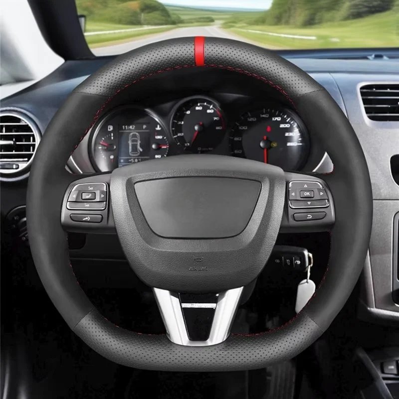 Luxurious Black Suede Car Steering Wheel Cover