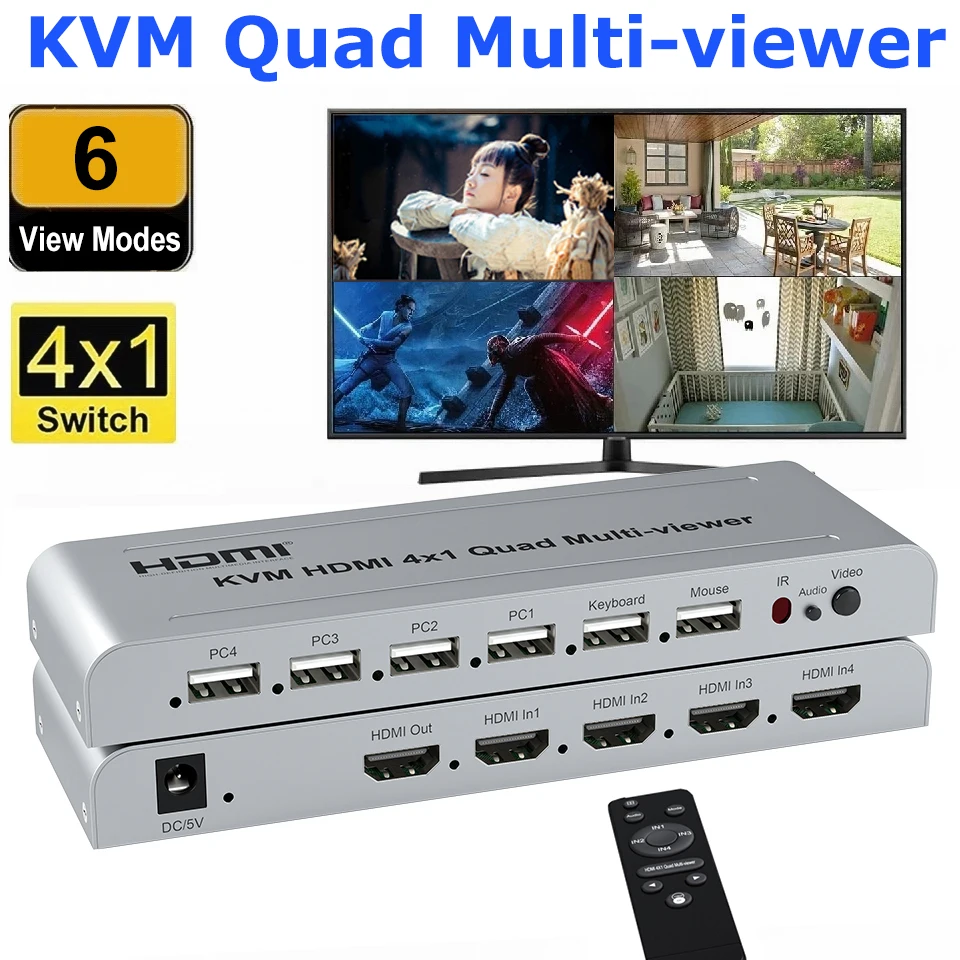 1080p Kvm Hdmi 4x1 Quad Multi Viewer Screen Splitter Hdmi Multiviewer