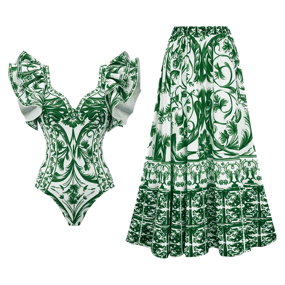 Sexy Ruffle One Piece Swimsuit Women Print Swimwear Skirt Monokini Print Bathing Suits Swim Suit Wear Beachwear one piece swimsuit women swimsuit