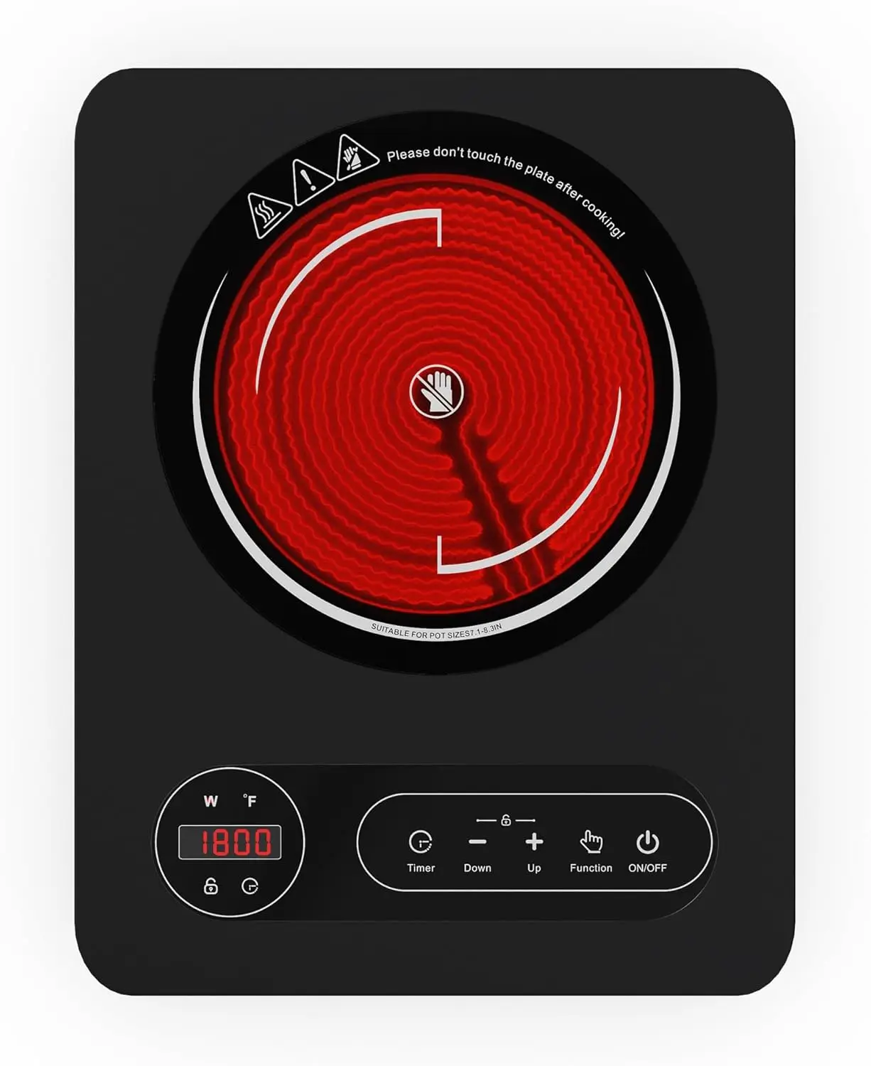 Single Burner Electric Cooktop 1800W-110V Electric Stove Top Burner Portable Stove with LED Touch Control 10 Power Level