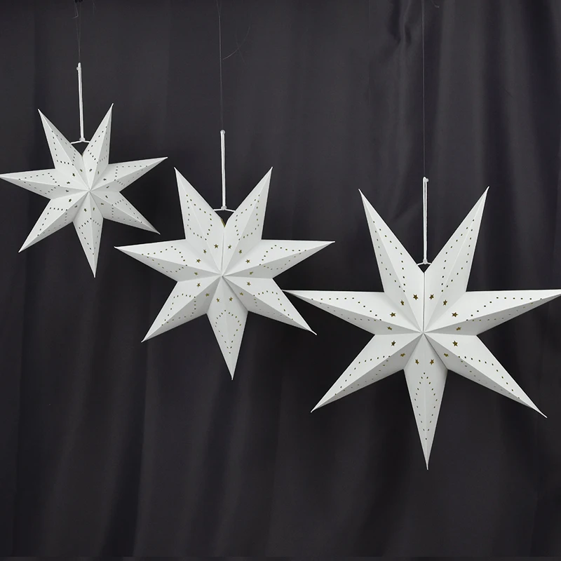 Description Picture 5 of item30-60cm Hollow Out Star Hanging Pendant Led Light Decorative Window Grille Paper Lantern Stars Lampshade Home Party Garden Decor