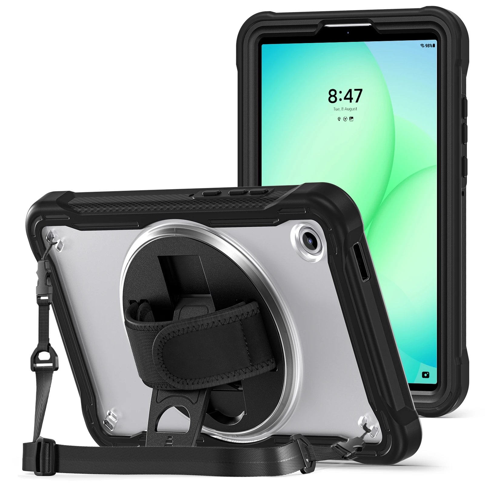 Clear Back Shockproof Stand Case with Shoulder Strap and Palm Band