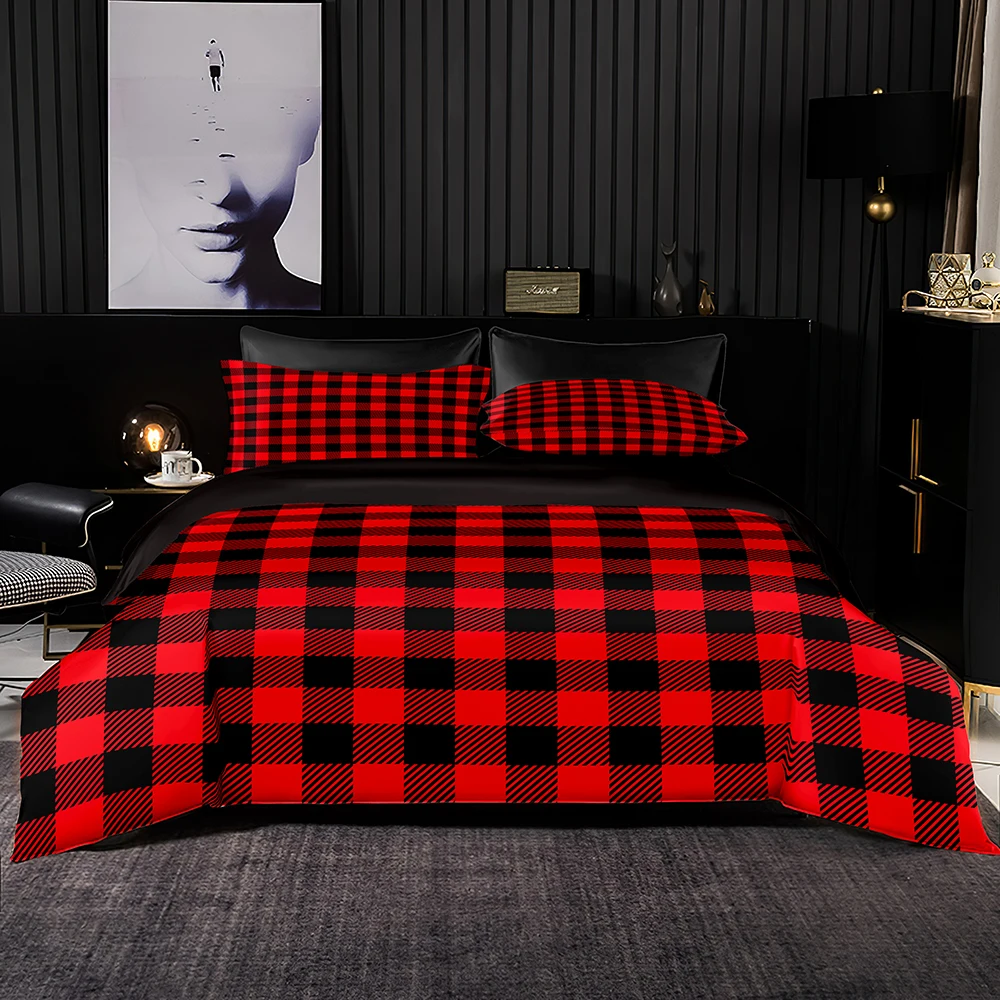 Soft Red Bedding Set Simply Duvet Cover 220x200 with Pillowcase Black