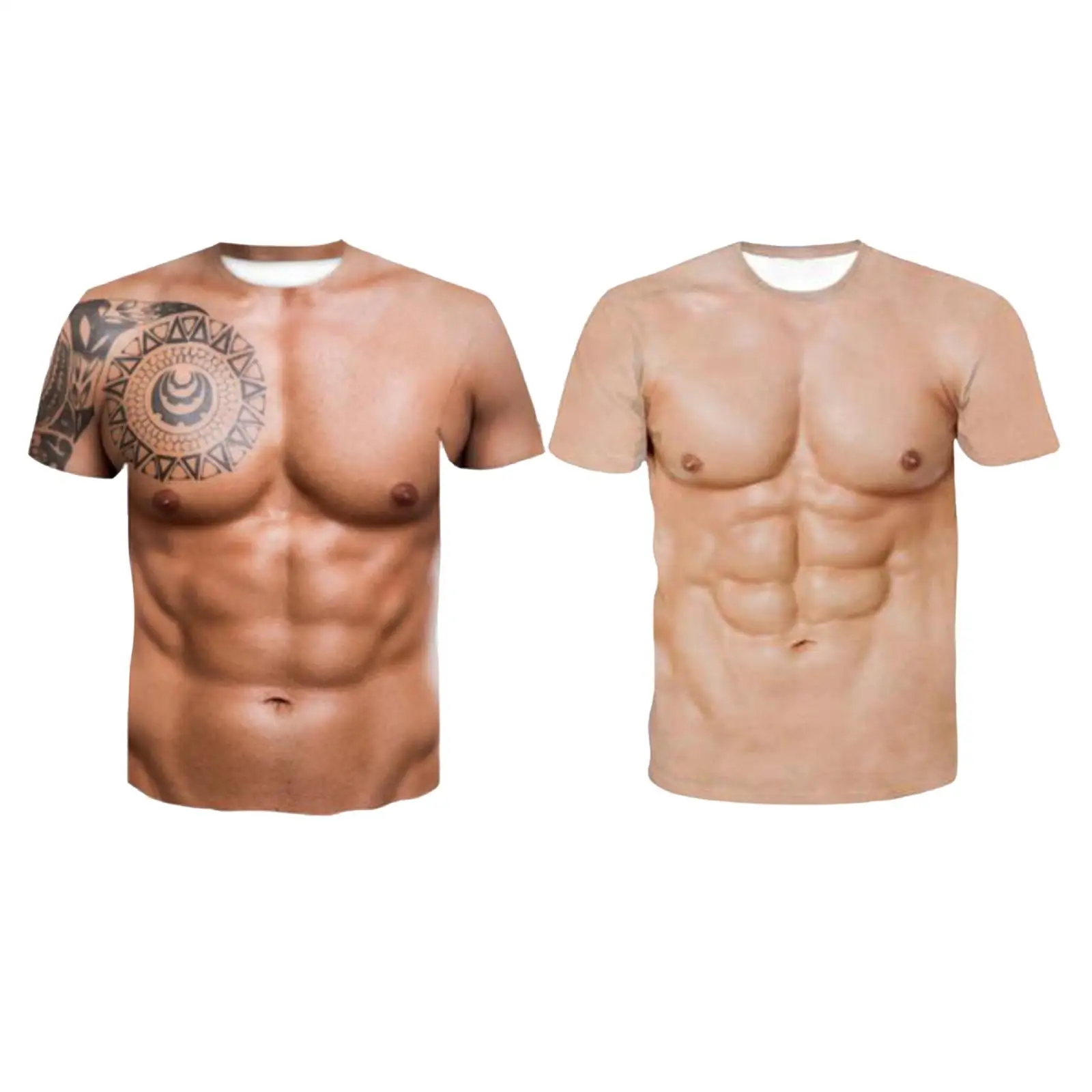 GraphicMensMuscleTShirtFakeMuscleShirtsAbdominalTops