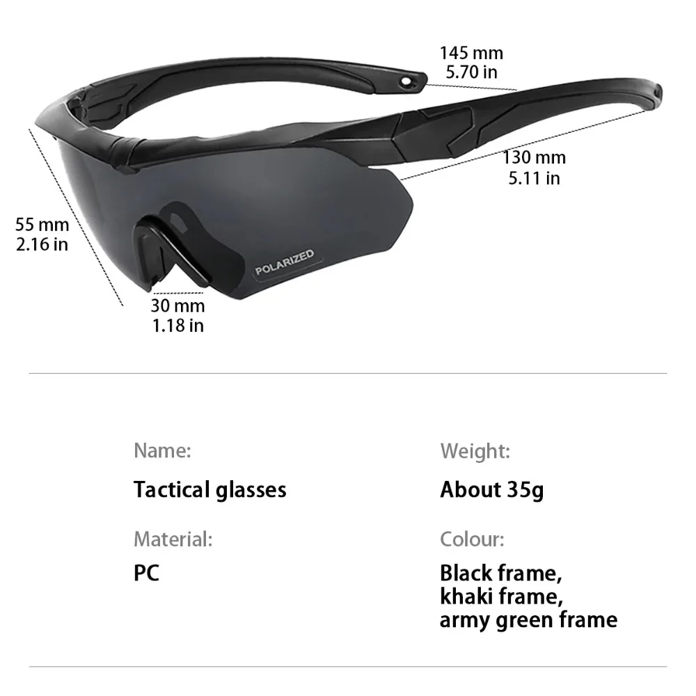 Exército Windproof Tiro óculos polarizados, óculos táticos, CS Airsoft, HD 3 Lens, Motocicleta Ciclismo, ao ar livre, seguro