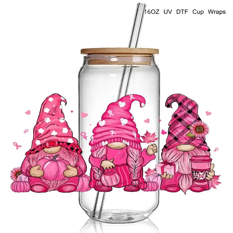 8+ Breast Cancer Awareness 3D UV DTF Cup Wraps Transfer Stickers Pink Ribbon Affirmation UV Wraps Decals 16oz Libbey Glass