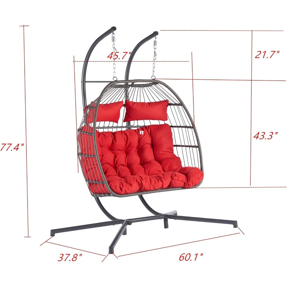 Indoor Outdoor Egg Hanging Chair with Stand - Double Patio Wicker Swing & Hammock Chair 4