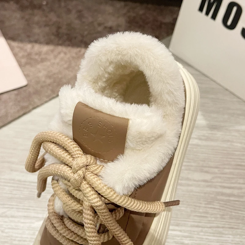 Women Snow PU Lovely Shoes Female Luxury Non-Slip Platform Casual Flat Footwear Winter Firm Warm Plush Shoe Girls Free-Shipping