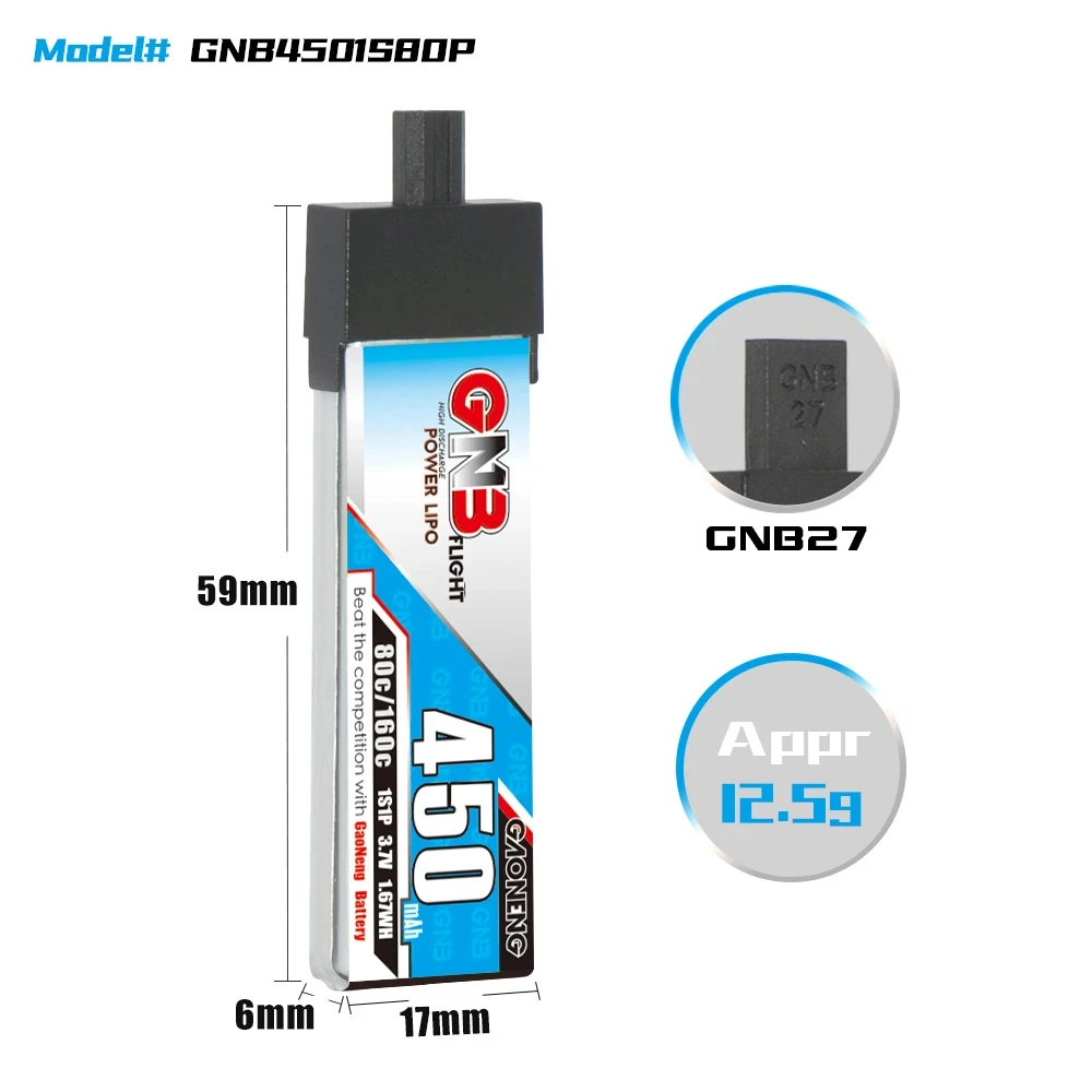 Lot 6 Batteries LiPo 3.8V 300mAh PH2.0 pour FPV Drone Tinyhawk Whoop
