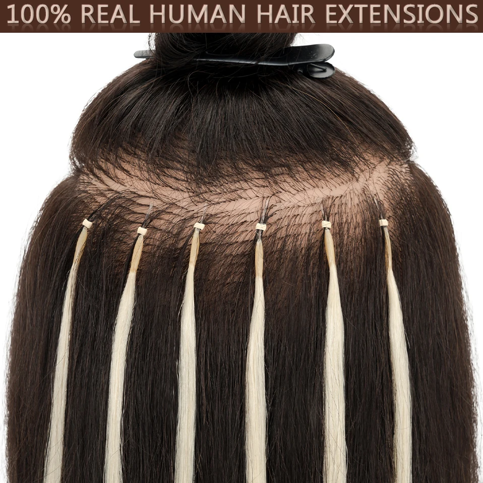 S-noilite Real Remy Human Hair 1g Elastic Rope Micro Loop Microlink Micro Ring 50 Strands/Pack Straight Natural Hair Extensions