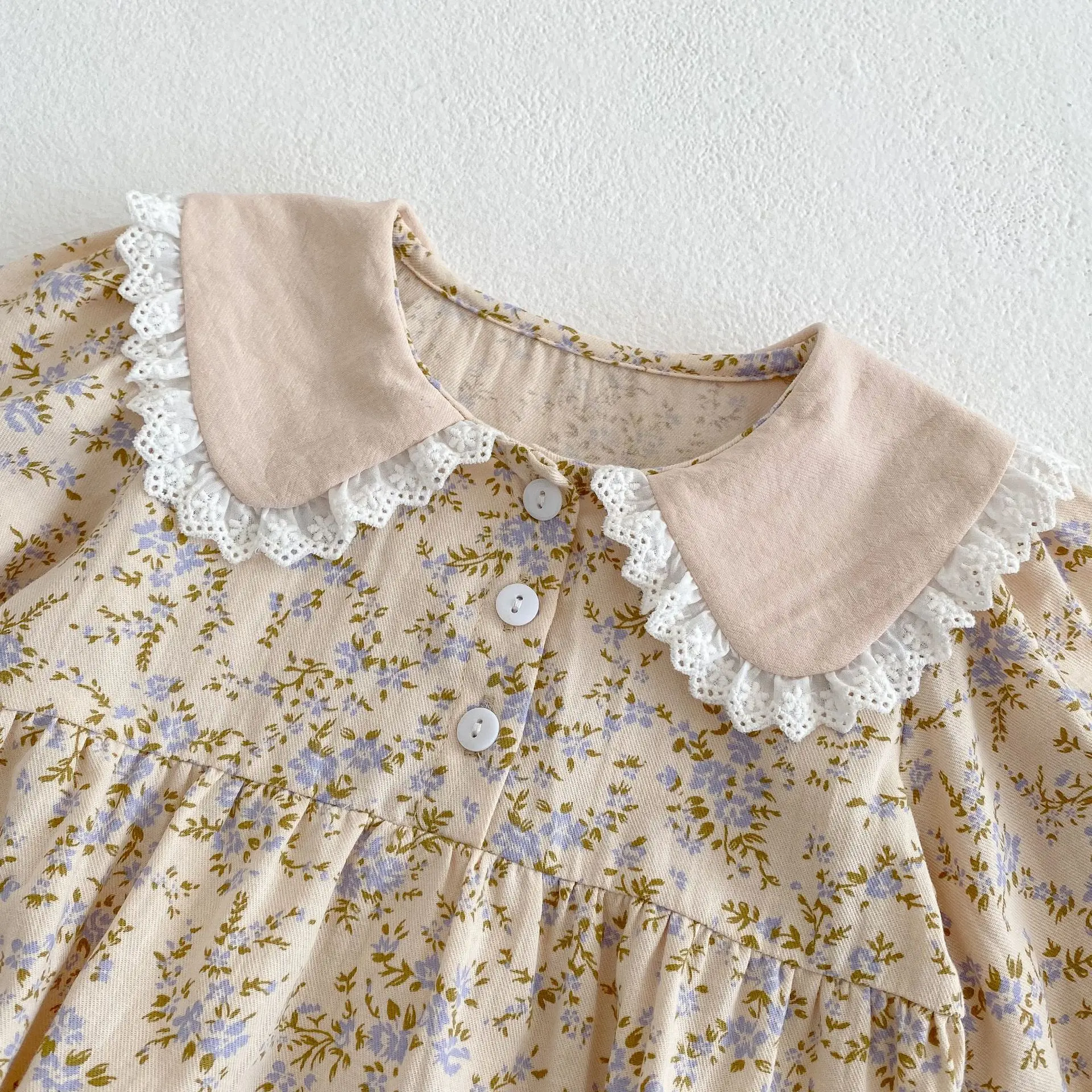 Frühling Herbst Mode Neue Hochzeits-Koreanische Kinderkleidung Baby Blumen-Strampler Mädchen Kinder Spitzen-Puppenkragen-Kleid Schwester-Outfit – Detail 6
