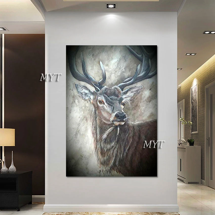 

100% Hand-painted Abstract Sika Deer Oil Painting Canvas Art Textured Large Animal Wall Picture Unframed House Decor Artwork
