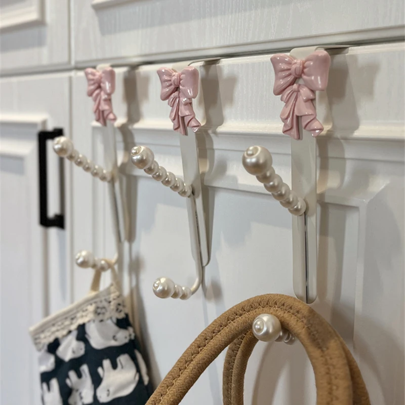 Iron Hook French Bow Pearl Double Door Rear Hangers Cabinet Door Clothes Hook Kitchen Hanger Rack Home Decor Organization