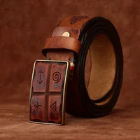 3.8CM High Quality Genuine Leather Belt Luxury Smooth Buckle Belts Pure Cowskin Retro Laser Engraving Strap Male Jeans for Man