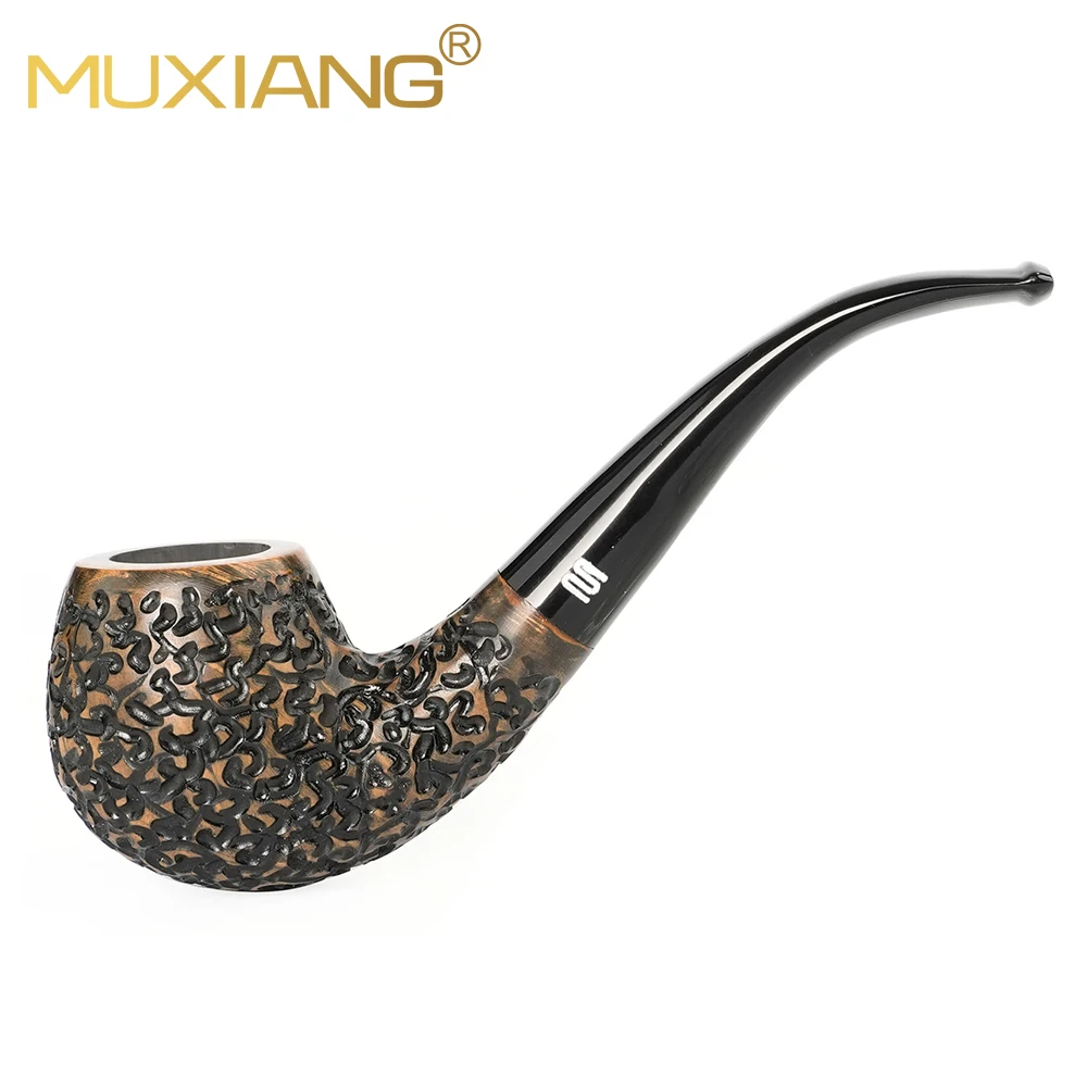 MUXIANG 수제 브라이어 우드 담배 파이프, 클래식 애플 파이프, 아크릴 곡선 핸들, 빈티지 컬러 조각 파이프 선물, 9mm 파이프 채널