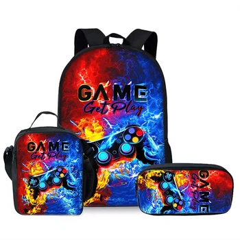 Burning Flame Controller di gioco Set di tre pezzi Zaini per ragazzi e ragazze I migliori regali Zaino scolastico per cartoni animati 3D per bambini 1