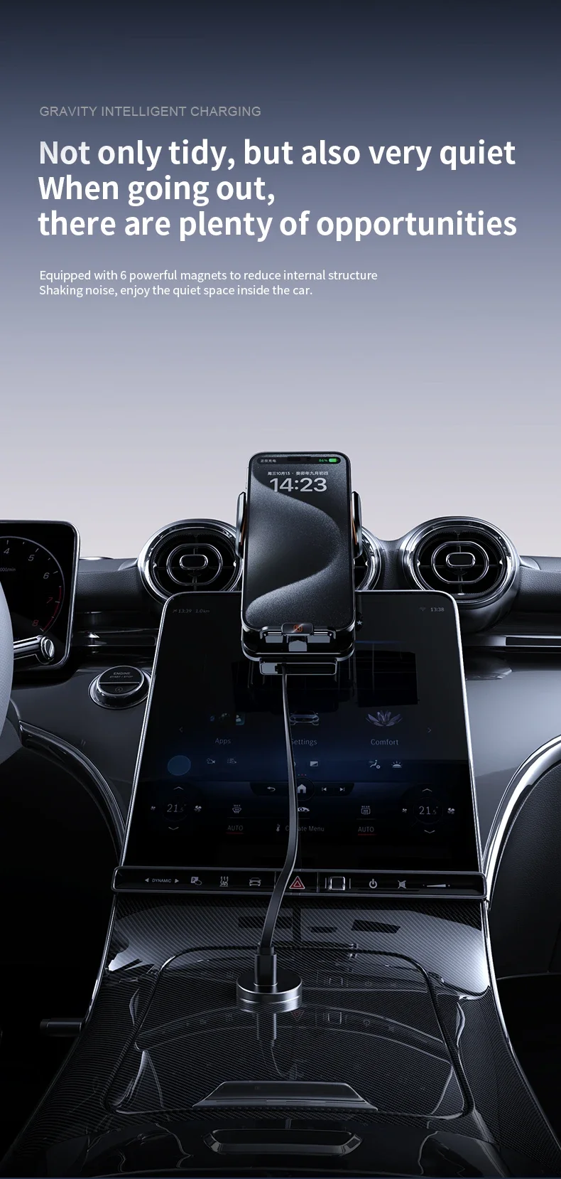 For Tesla Model Y/3 And Other Car Max 66w Car Wired Phone Holder 15w Wireless Ch