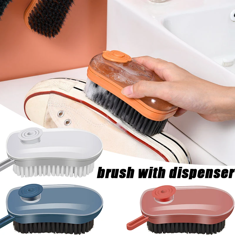 Cleaning Brush With Dispenser Plastic Clothes Shoes Laundry Brush Soap