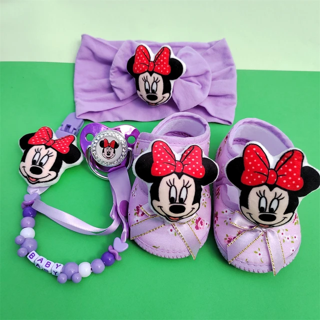 Conjunto de diadema de Minnie Mouse para niña, muñeco con estampado de  flores pequeñas púrpuras, felpa a juego, sandalias de 11cm de longitud  interior de 0-8M, nuevo - AliExpress