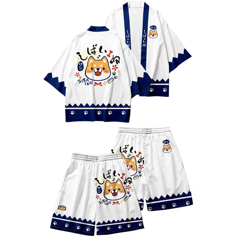 Two-piece Suit Shiba Inu 3D Printing Japanese Kimono Haori Yukata Cosplay Women/Men Fashion Summer Short Sleeve Streetwear