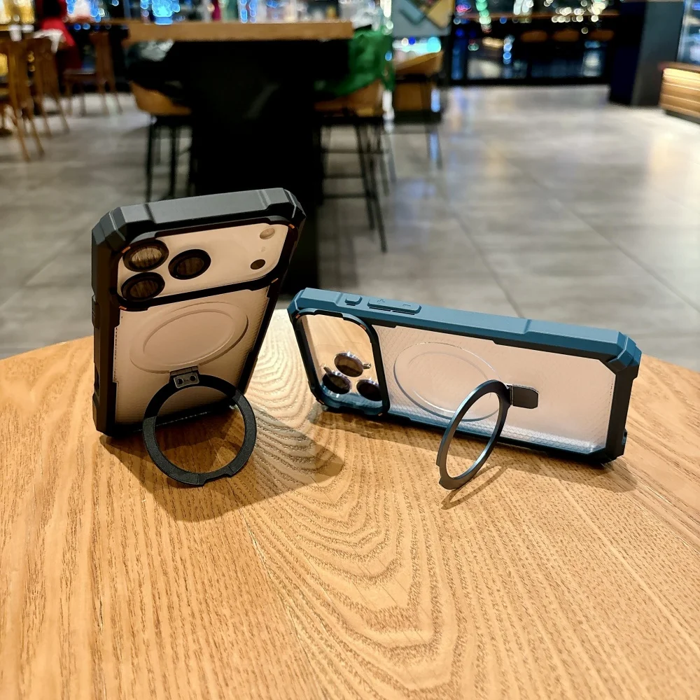 Rugged Shockproof Metal Magnetic Case with Camera Glass Ring Armor Cover