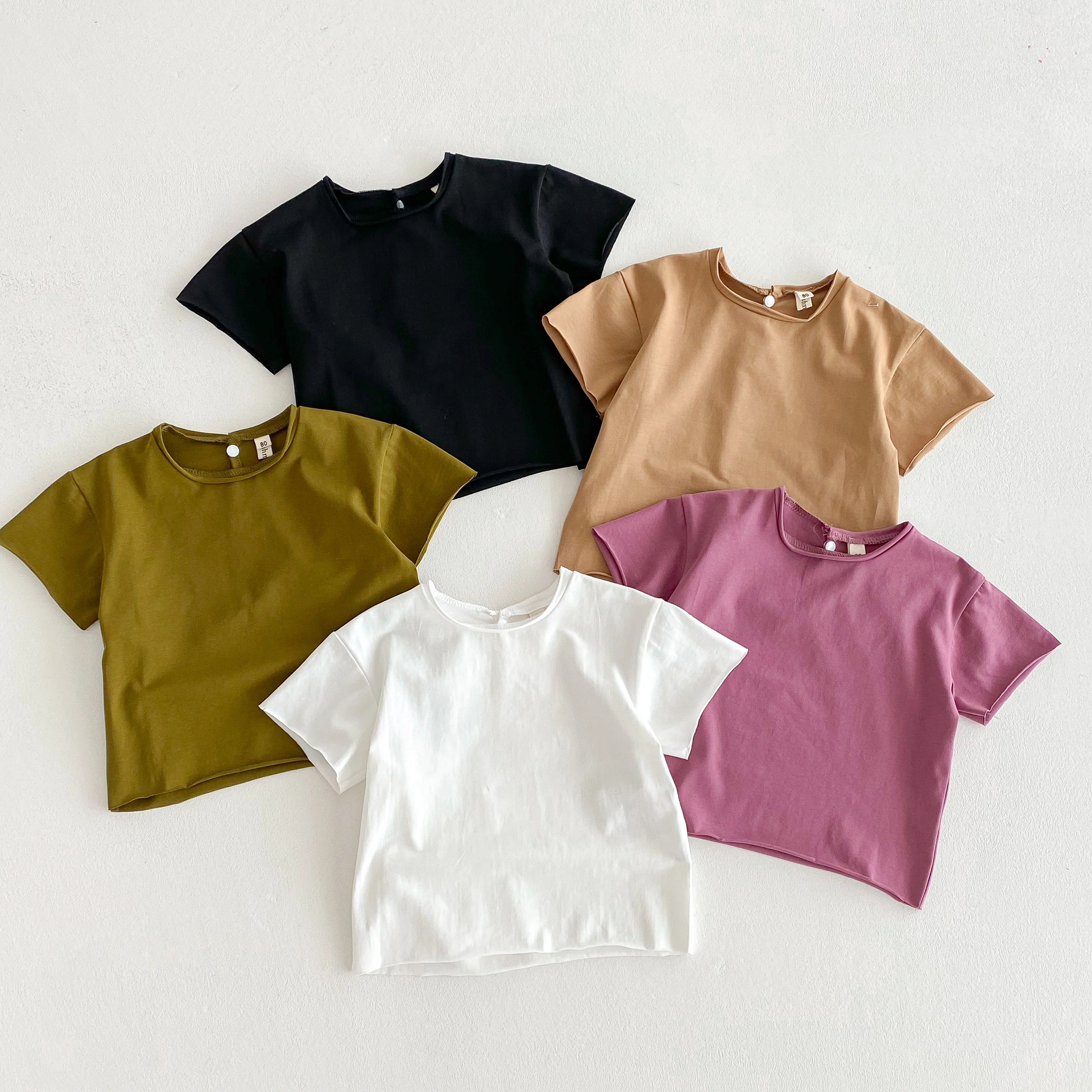 Cotton T Shirt Infant Baby Boys Girls T-shirt Summer Thin Newborn Vintage Toddler Solid T Shirt Cotton Short Sleeve Ruffles Tops Baby Clothes