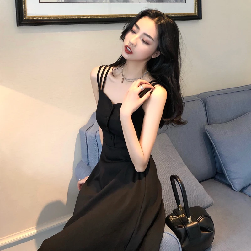 

2023 Vintage Off-shoulder Waistband Slimming Female Hepburn Small Suspender Dress Free Shipping