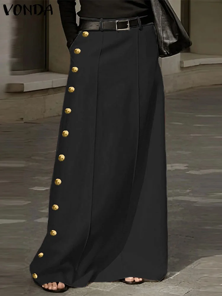 

Юбка-макси VONDA женская с завышенной талией, элегантная длинная модная однотонная повседневная юбка в стиле оверсайз, на пуговицах, лето 2024