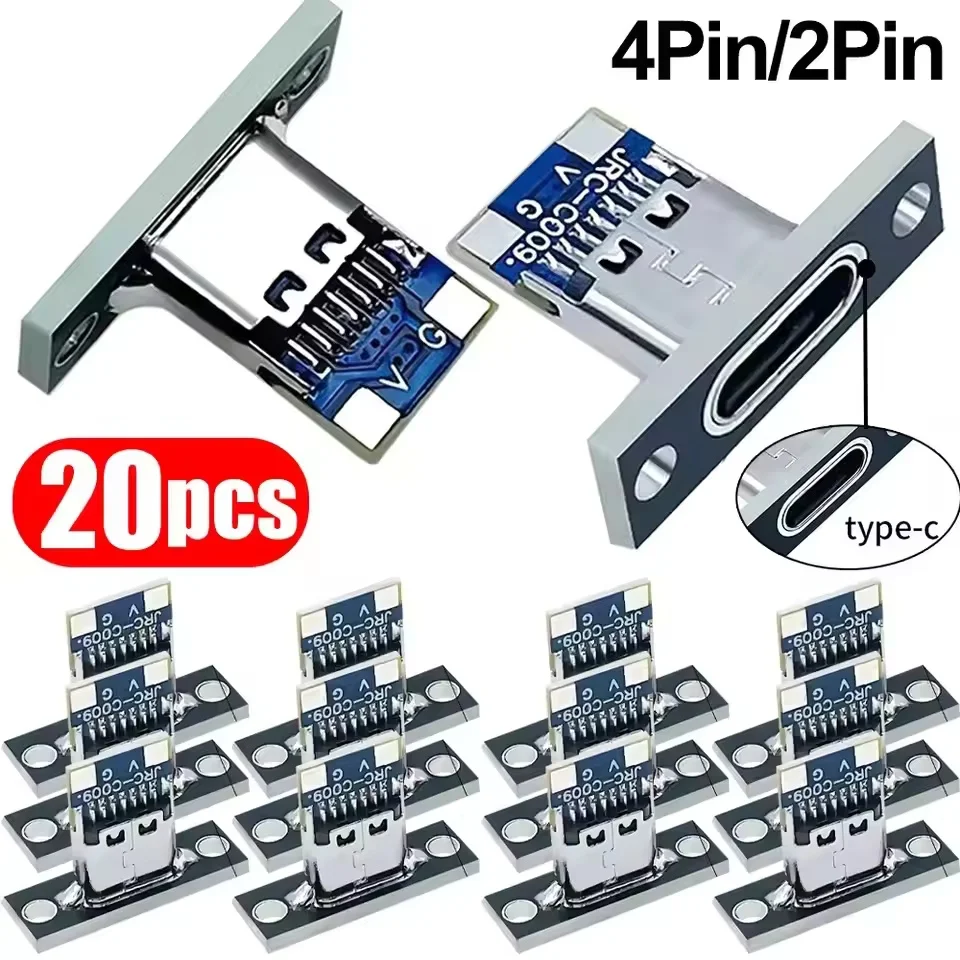 USB 3.1 타입 C 소켓 나사 고정 플레이트 타입-C USB 잭 3.1 타입-C 4핀 2핀 암 커넥터 잭 충전 포트