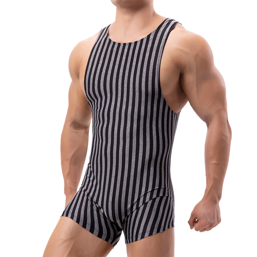 Men Underwear Mens Striped Bodysuits Undershirts Boxers Sleeveless Fitness Wrestling Singlet Slip Jumpsuits Leotard Seamless Rompers For Compression T Shirt