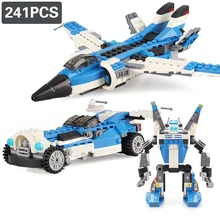 

241Pcs City Police Airplane Deformation Robot Mecha Building Blocks Vehicle Aircraft Car Bricks Educational Toys For Children