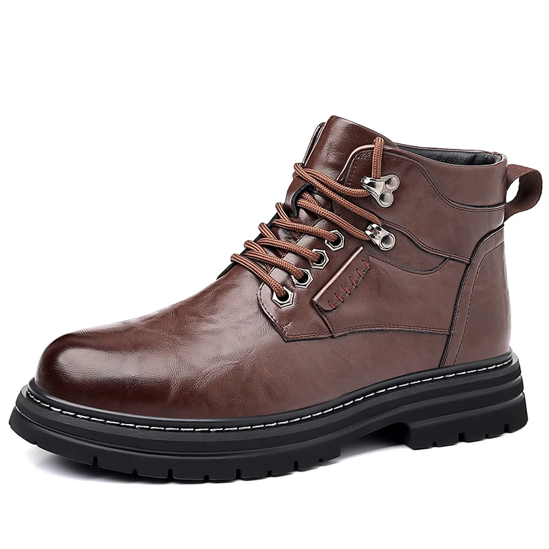 Autumn Winter New Men's Genuine Leather Boots High Top Work Suit Boots Cool Knight Motorcycle Boots Men's Business Short Boots