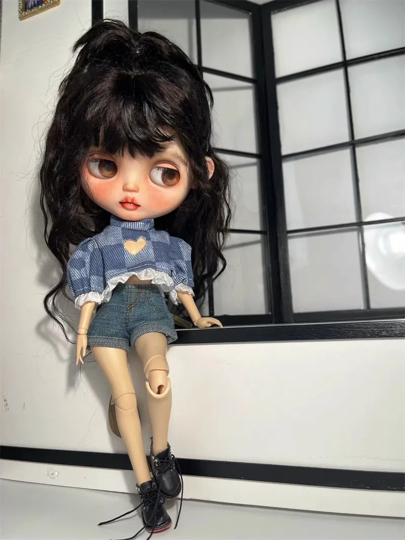 ICY DBS Blyth 30CM 1/6 Doll Clothes OB24 Hot Girl Hollowed Heart Shape Denim Blouse Gift Girl Toy Anime Clothes