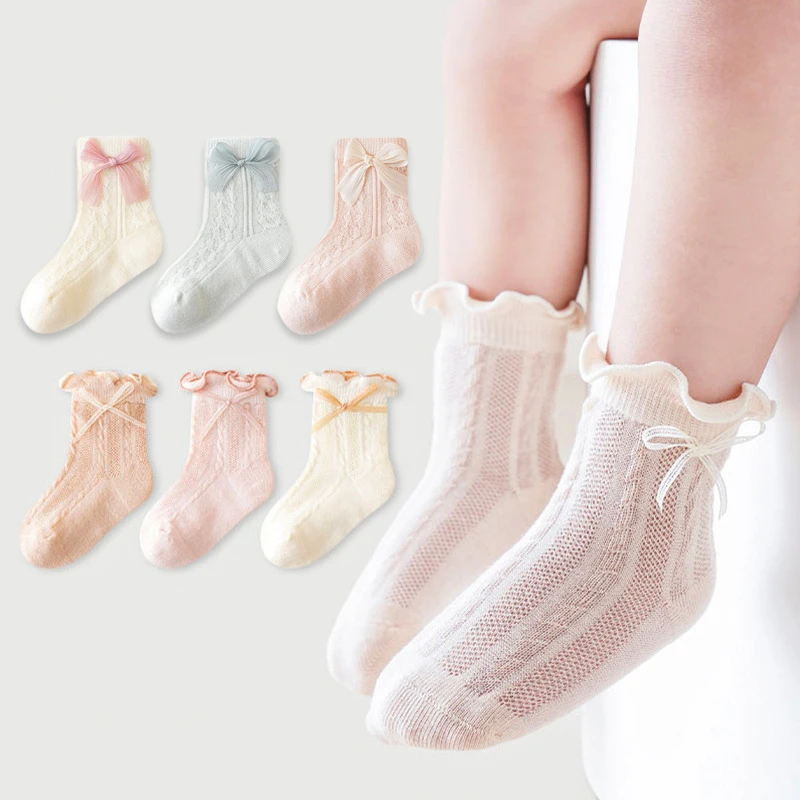 3 Pairs girl socks thin mesh socks kids girl bow for girls breathable princess style baby accessories kids socks girls socks